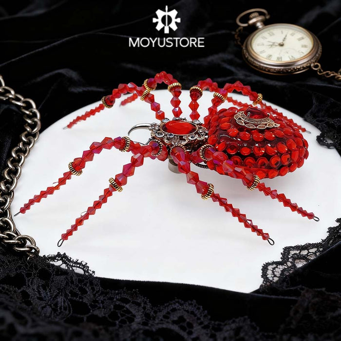 Steampunk Beaded Crystal Red Spider Model Building Kits with Music Box (260PCS)