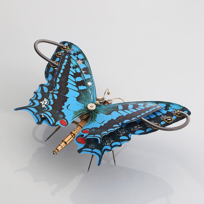 Steampunk Blue Butterfly Pipevine Swallowtail Model Building Kit With Flower Base