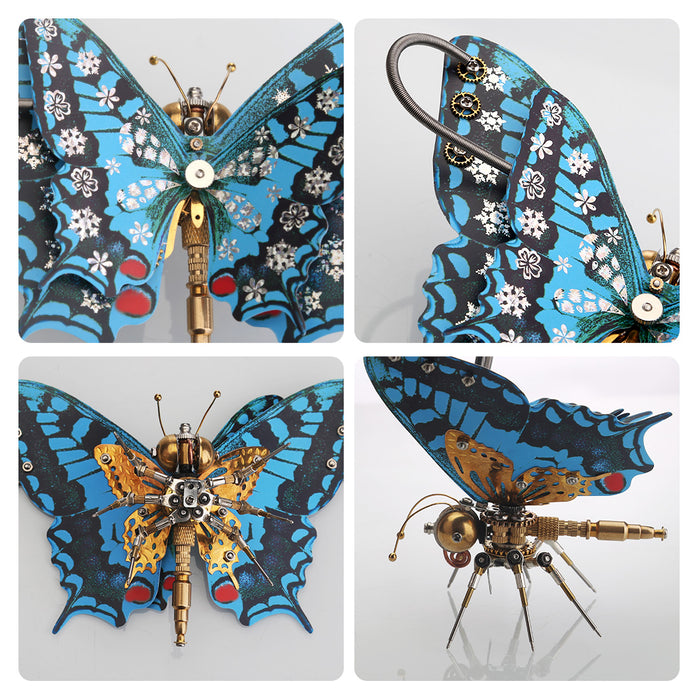 Steampunk Blue Butterfly Pipevine Swallowtail Model Building Kit With Flower Base