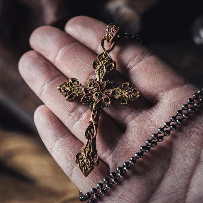 Steampunk Brass Baroque Cross Pendant