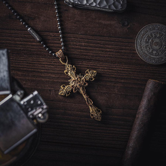 Steampunk Brass Baroque Cross Pendant
