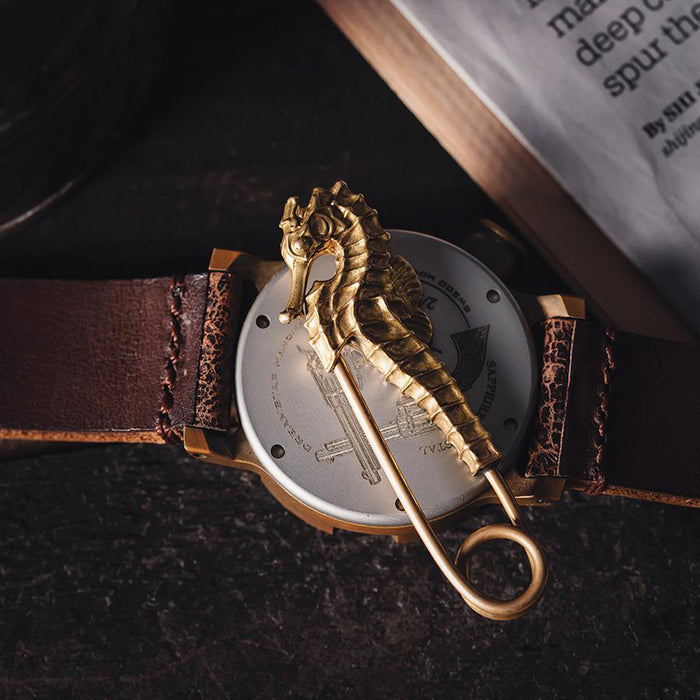 Steampunk Brass Seahorse Pin