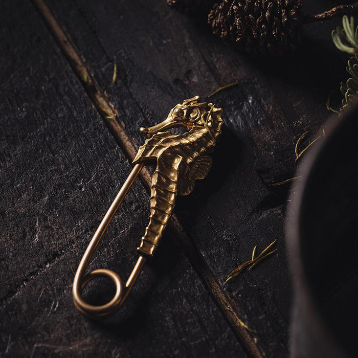 Steampunk Brass Seahorse Pin