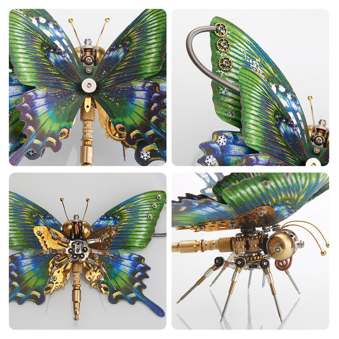 Steampunk Butterfly Alpine Black Swallowtail Papilio Maackii Model 3D DIY Kit With Flower Base