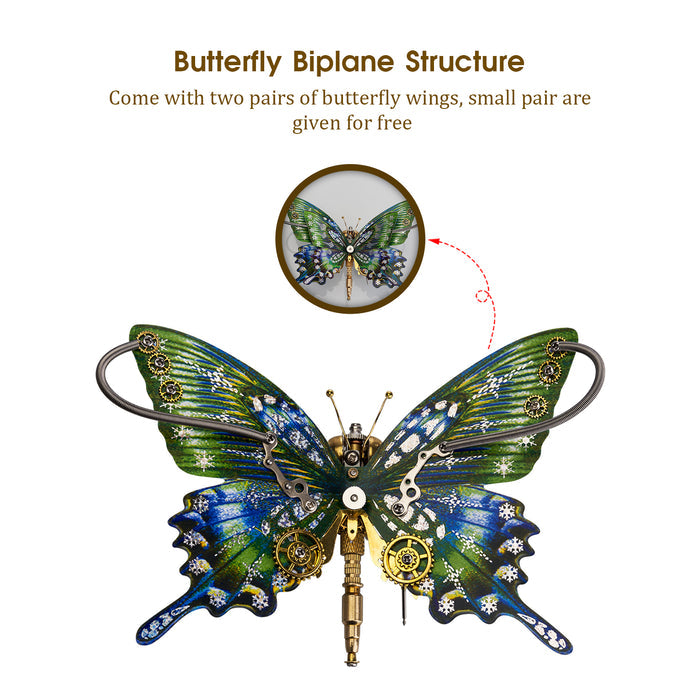 Steampunk Butterfly Alpine Black Swallowtail Papilio Maackii Model 3D DIY Kit With Flower Base