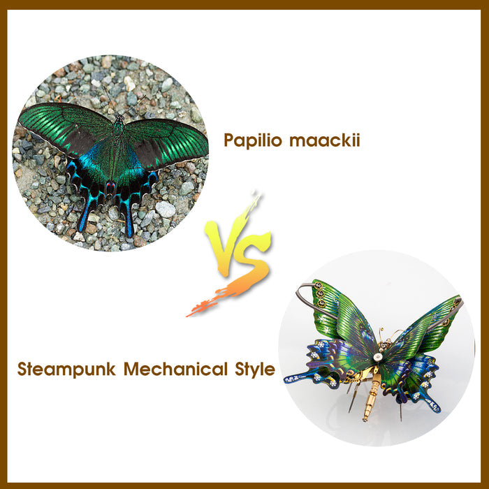 Steampunk Butterfly Alpine Black Swallowtail Papilio Maackii Model 3D DIY Kit With Flower Base