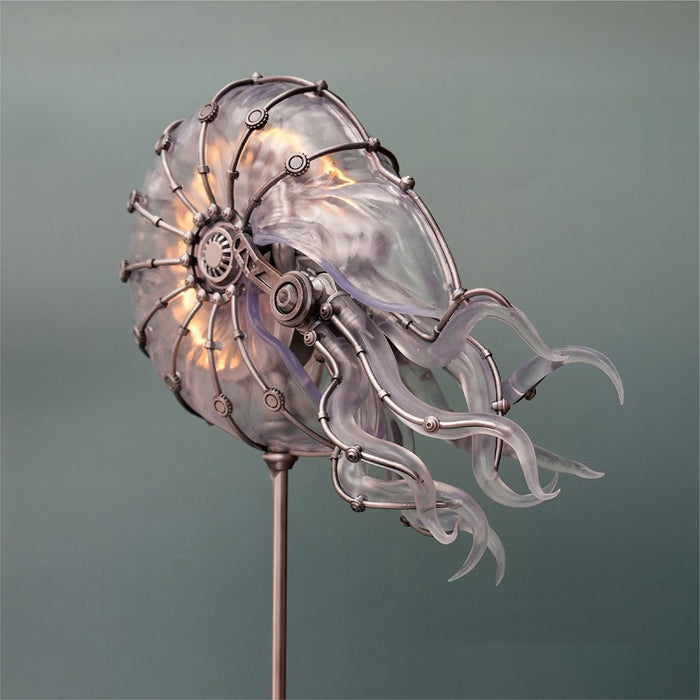 Steampunk Mechanical Nautilus LED Light Ocean Creature Art Display Desktop Decoration