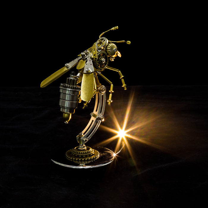 Steampunk Metal Brass Wasp Bug Model  Insect with Light Handmade Assembly Crafts