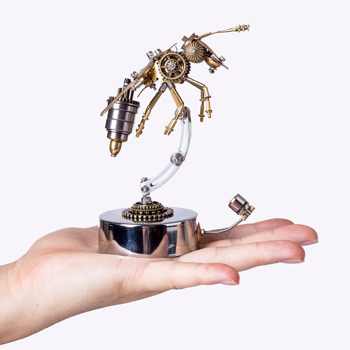 Steampunk Metal Brass Wasp Bug Model  Insect with Light Handmade Assembly Crafts