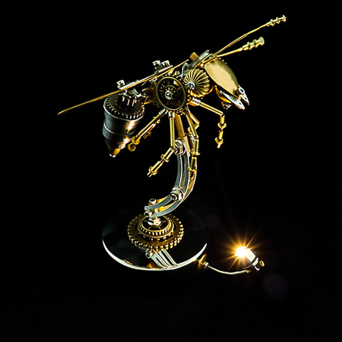 Steampunk Metal Brass Wasp Bug Model  Insect with Light Handmade Assembly Crafts