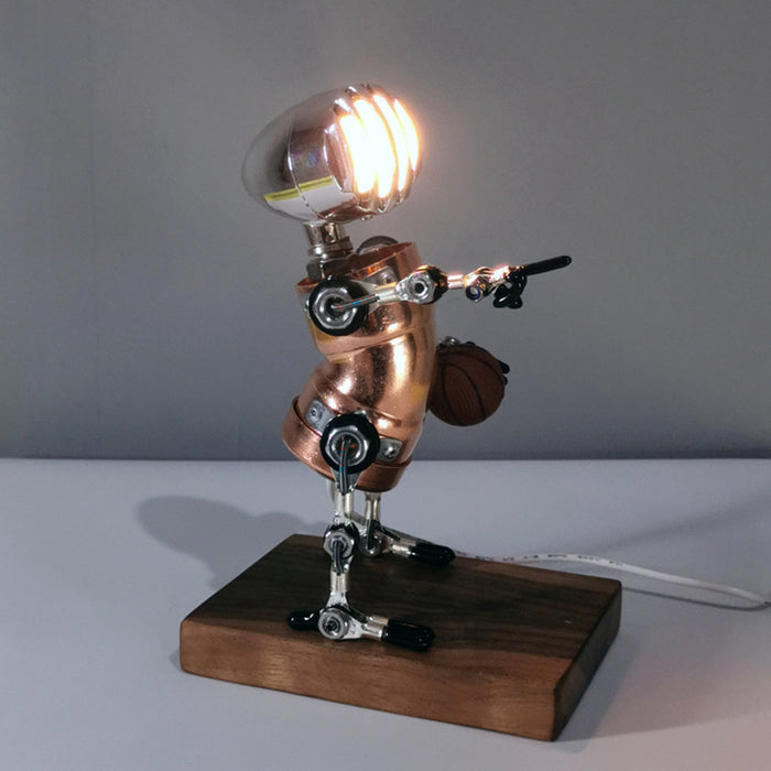 Steampunk Metal Model Robot Basketball Player Brooke Fence Head Night Light Edition