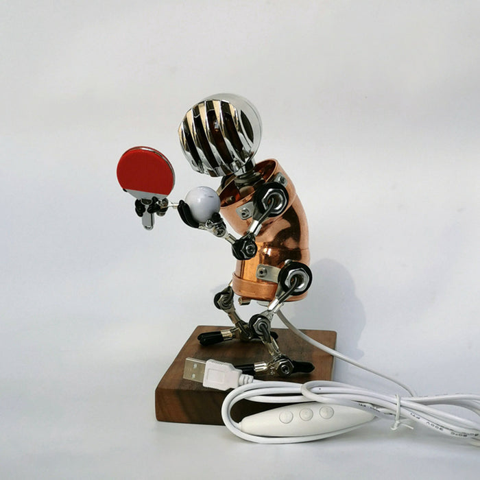 Steampunk Metal Model Robot Table Tennis Player David Night Light Edition