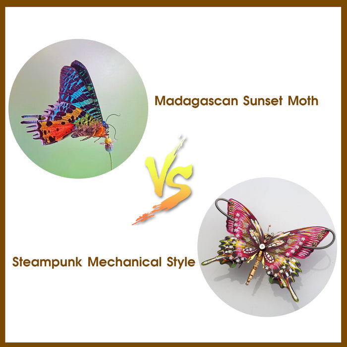 Steampunk Purple Red Swallowtail Butterfly Model Kit With Flower Base