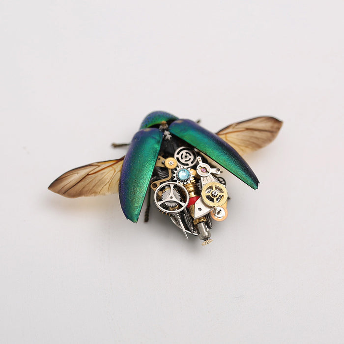 Steampunk Shiny Green Jewel Beetle Bug Insect Gothic Model with Frame