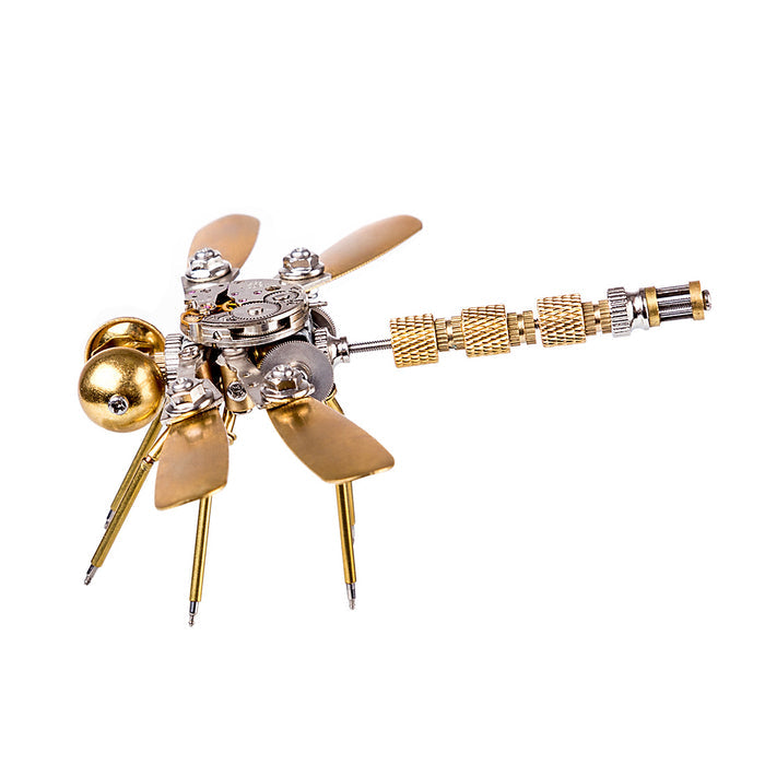 Steampunk Style 3D Assembled Metal Golden Dragonfly Sculpture Model