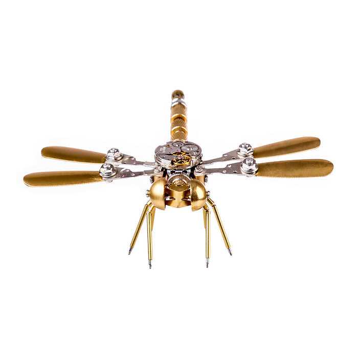 Steampunk Style 3D Assembled Metal Golden Dragonfly Sculpture Model