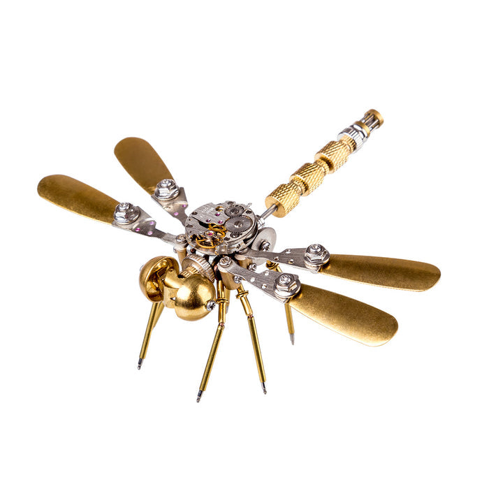 Steampunk Style 3D Assembled Metal Golden Dragonfly Sculpture Model