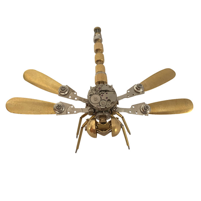 Steampunk Style 3D Assembled Metal Golden Dragonfly Sculpture Model