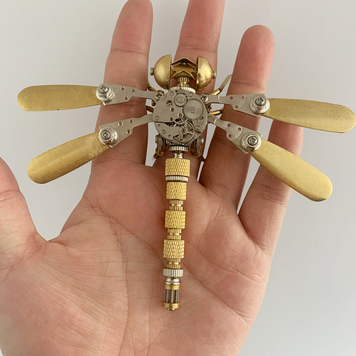 Steampunk Style 3D Assembled Metal Golden Dragonfly Sculpture Model