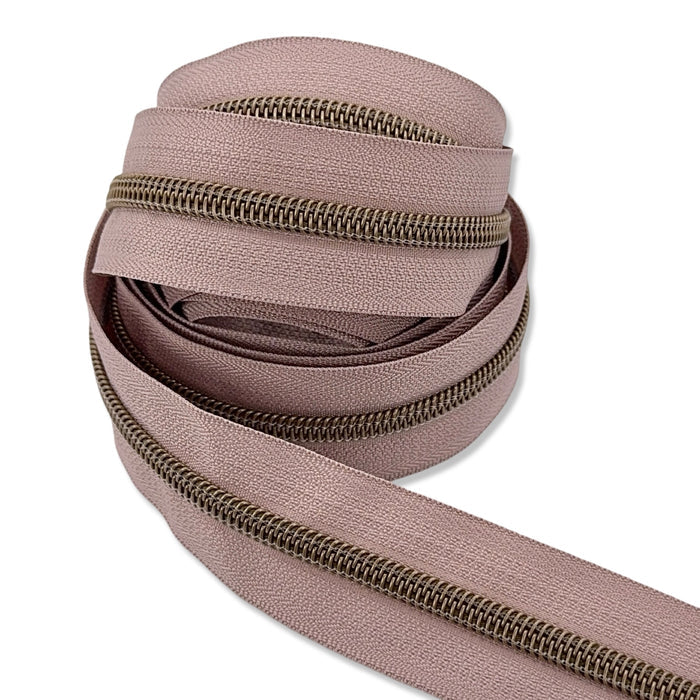 Strawberry Mocha  | #5 Antique Gold Zipper by the Yard - 3 Yard Singles