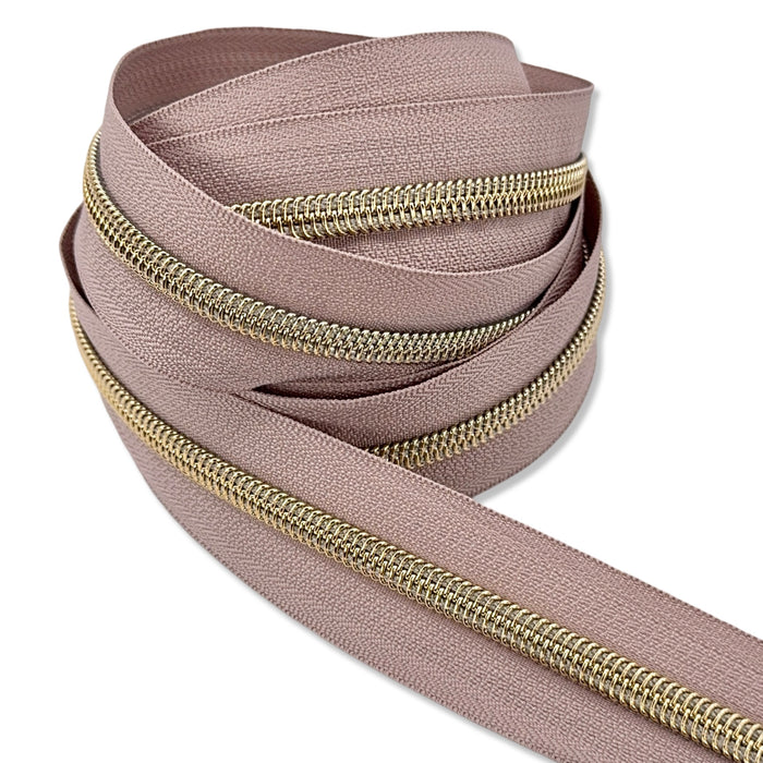 Strawberry Mocha  | #5 Light Gold Zipper by the Yard - 3 Yard Singles