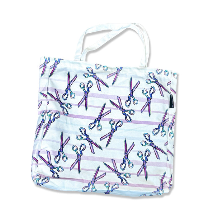 Striped Scissors Canvas Tote Bag with Option to make it Chainstitched
