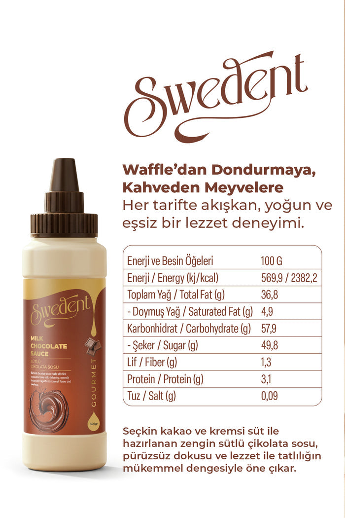 Swedent Gurme Series Milk Chocolate Sauce offers a rich and smooth texture with a perfectly flowing consistency.