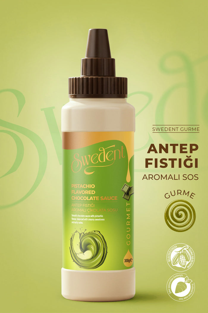 Swedent Gurme Serisi Antep Pistachio Flavored Chocolate Sauce brings the rich, distinctive taste of Antep pistachio to your favorite desserts.