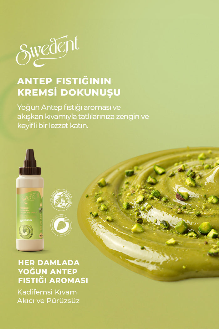 Swedent Gurme Serisi Antep Pistachio Flavored Chocolate Sauce brings the rich, distinctive taste of Antep pistachio to your favorite desserts.