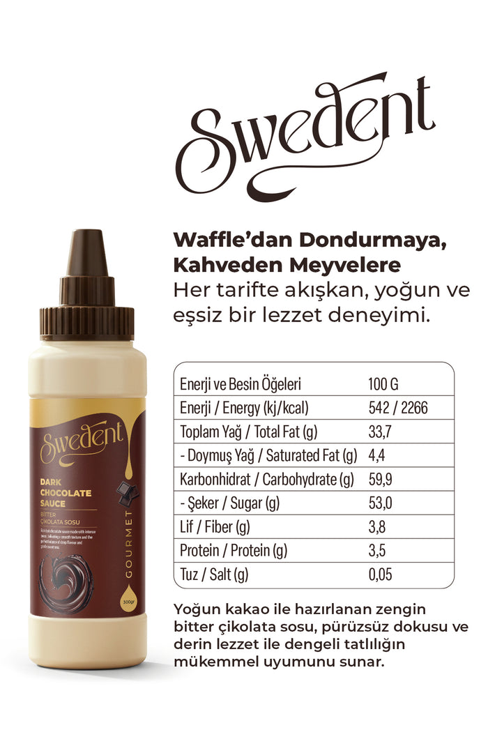Experience the rich taste of real cocoa with Swedent Gurme Serisi Dark Chocolate Sauce.
