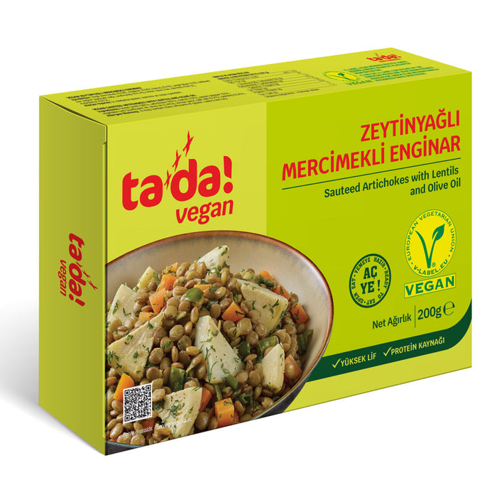Enjoy a wholesome Mediterranean-style meal with Tada Olive Oil Lentil Artichoke.
