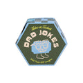Front view of a hexagonal box of 'Dad Jokes' with a cartoon dad character on a white background.
