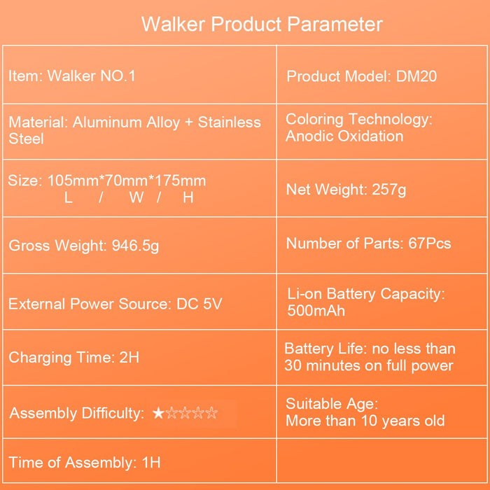 Teching 67pcs Metal Assembly Smart Controlled Pedestrian Walking Robot Model Toy for Adult
