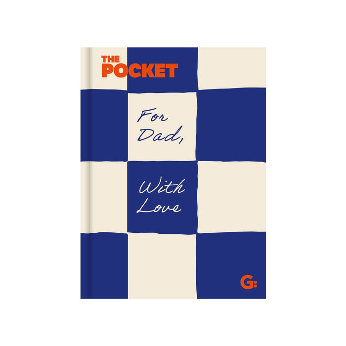 Front cover of a blue and white checkered hardcover book with text 'For Dad, With Love' on a white background.