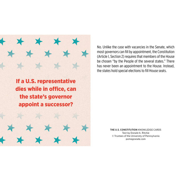 Educational card about the U.S. Constitution with text and star pattern.