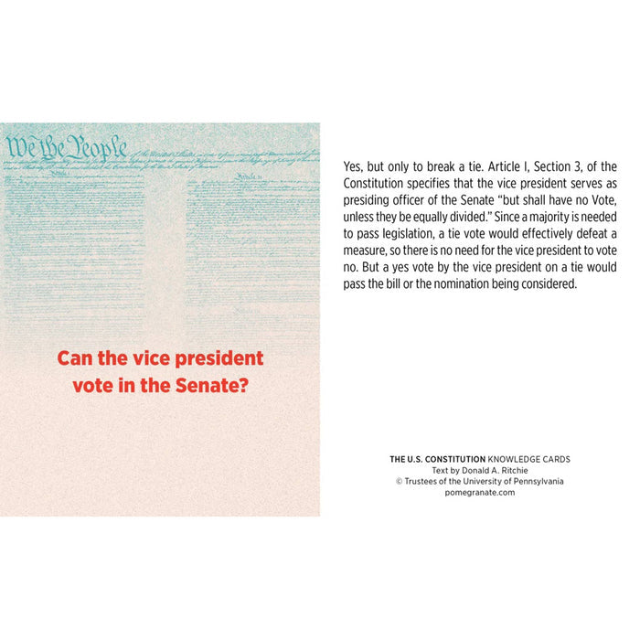 Educational card about the U.S. Constitution with text pattern.