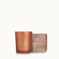 Thymes 2 ounce Pumpkin Laurel scented votive candle in burnt orange frosted mercury glass vessel with box.