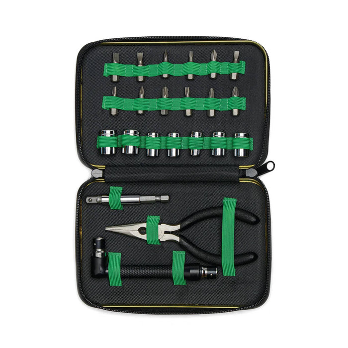 Gentlemen's Hardware Tools of the Trade mini tool kit packed in a tin, open, on a white background.
