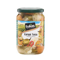 Tukaş Mixed Pickled Vegetables bring together a colorful blend of classic Turkish pickles in one convenient jar.