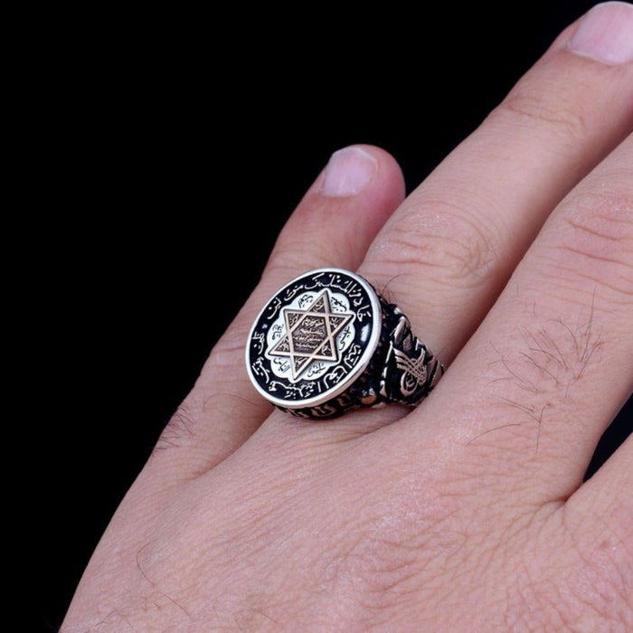 Turkish Silver Ring Suleyman Seal Tugra Design is a bold expression of heritage and craftsmanship inspired by the grandeur of the Ottoman era.