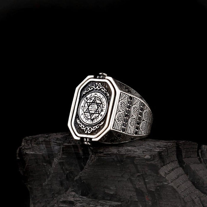 Rooted in centuries of heritage, this Turkish Silver Ring with Seal of Solomon motif blends symbolism, craftsmanship, and bold design into one striking piece.