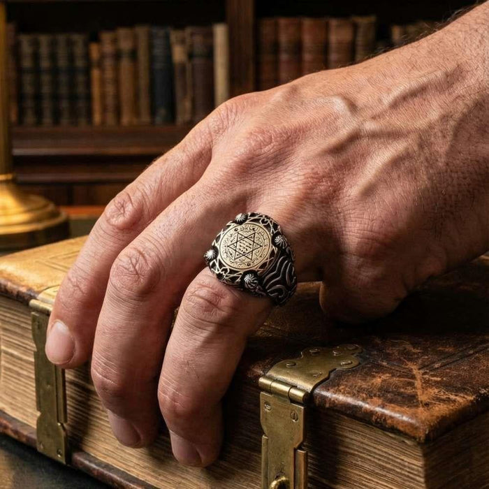Turkish Sterling Silver Mens Ring with Seal of Solomon is a bold statement piece rooted in centuries of symbolism.