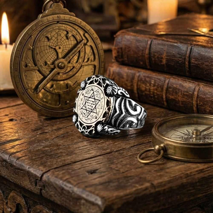 Turkish Sterling Silver Mens Ring with Seal of Solomon is a bold statement piece rooted in centuries of symbolism.