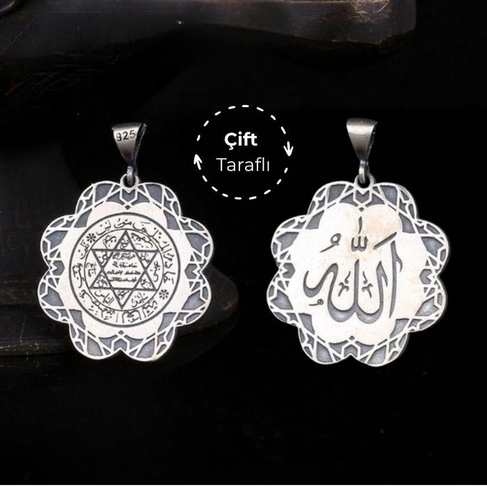 Crafted with deep spiritual symbolism, this Turkish Sterling Silver Pendant with Seal of Solomon features intricate engravings of the Seal of Solomon and the sacred Allah inscription.