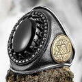 Rooted in centuries of symbolism, this Turkish Sterling Silver Ring with Black Onyx Suleyman Seal features the iconic Seal of Solomon motif set against a deep black onyx stone.