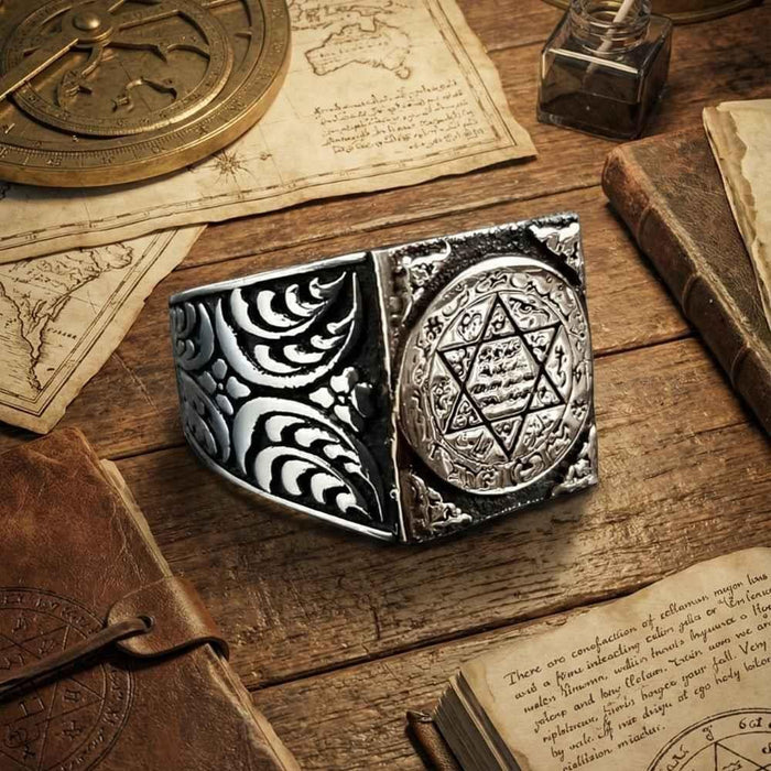 Rooted in centuries of spiritual symbolism, this Turkish Sterling Silver Ring with Seal of Solomon features the revered six-pointed star known as the Seal of Solomon (Muhur-u Suleyman).