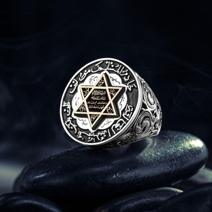 Turkish Sterling Silver Ring with Seal of Solomon is a bold and meaningful piece crafted from solid 925 Sterling Silver.