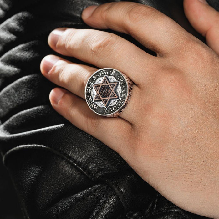 Turkish Sterling Silver Ring with Seal of Solomon is a bold and meaningful piece crafted from solid 925 Sterling Silver.