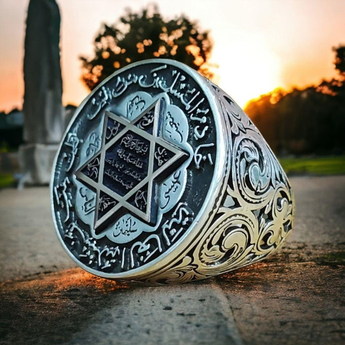 Turkish Sterling Silver Ring with Seal of Solomon is a bold and meaningful piece crafted from solid 925 Sterling Silver.