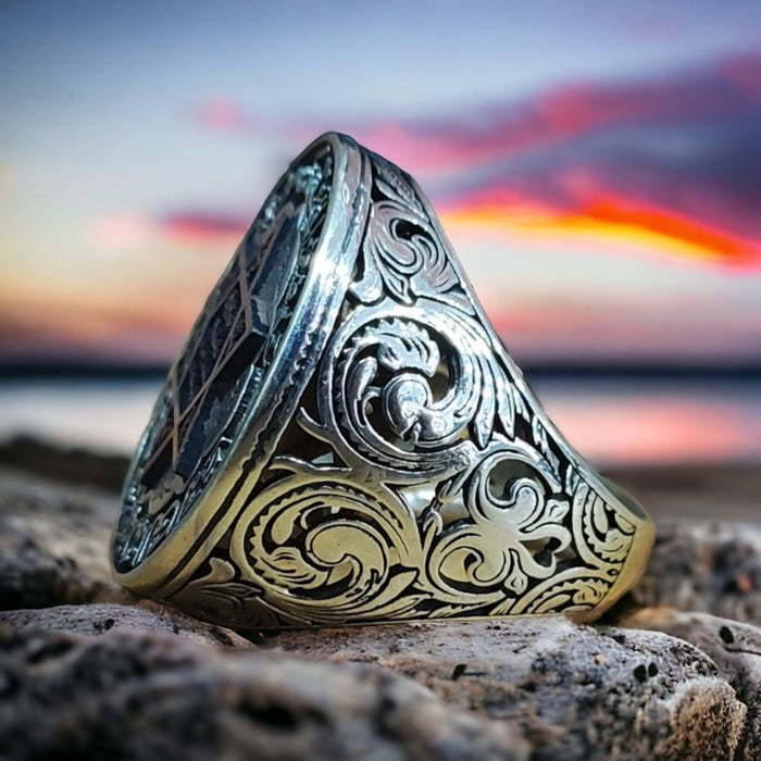Turkish Sterling Silver Ring with Seal of Solomon is a bold and meaningful piece crafted from solid 925 Sterling Silver.